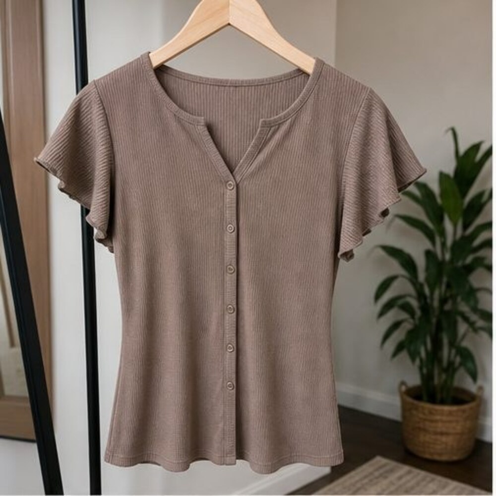 Taupe Lace Trim Top